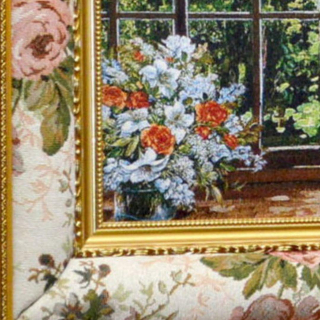 絵画　『窓から眺める丘』　フランス・ゴブラン織り使用　良質キャンバス　豪華　額絵