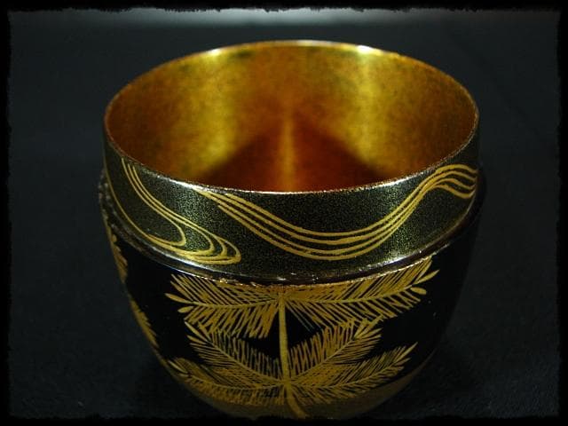 時代 金蒔絵 松鶴流水文 棗 内梨子地 茶道具 u50