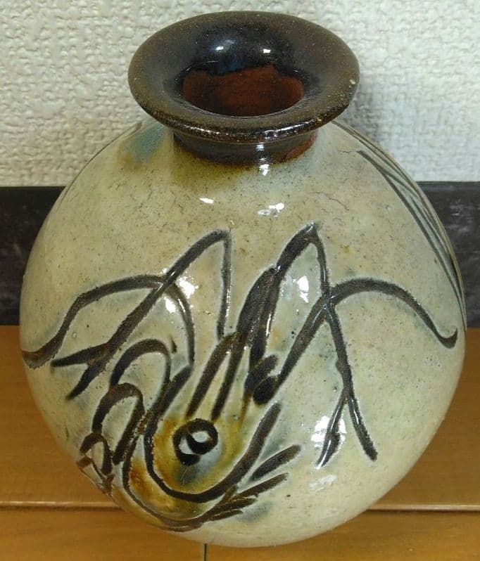 人間国宝 金城次郎 壷屋焼 花瓶 栞 共箱 壺屋焼 やちむん 珍品上作花瓶 美品