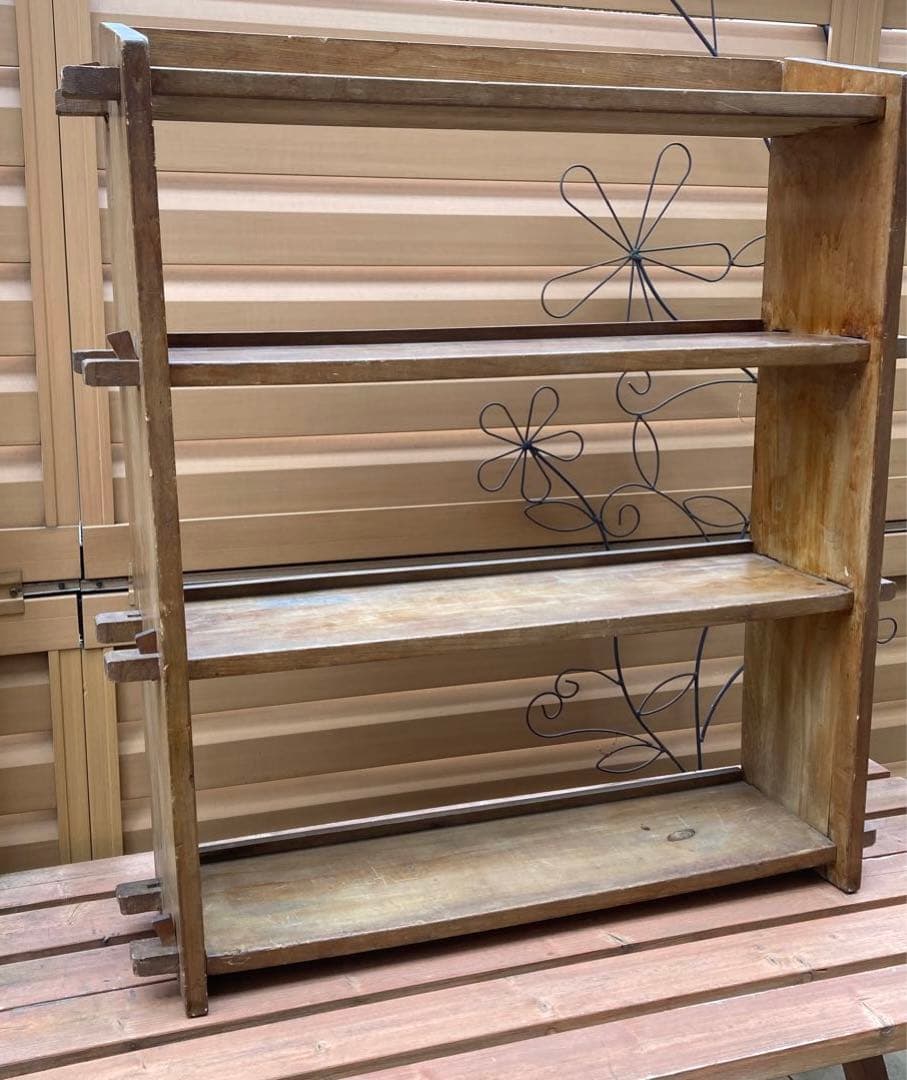 昭和レトロ　本棚　楔棚　木製　くさび