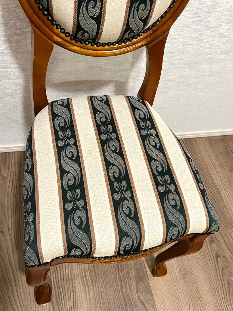 アンティーク調 ダイニングチェア 猫脚 ストライプ 布張り クラシック 木製