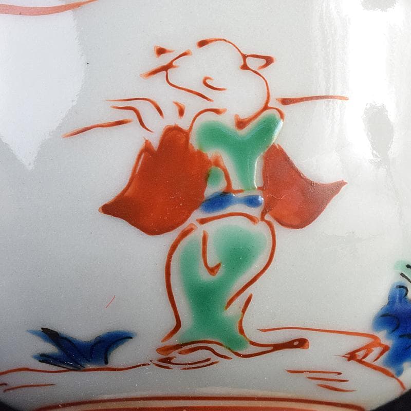 煎茶道具　九谷焼　赤絵　人物文　煎茶碗　六客　仕覆・時代箱付　M　R7559