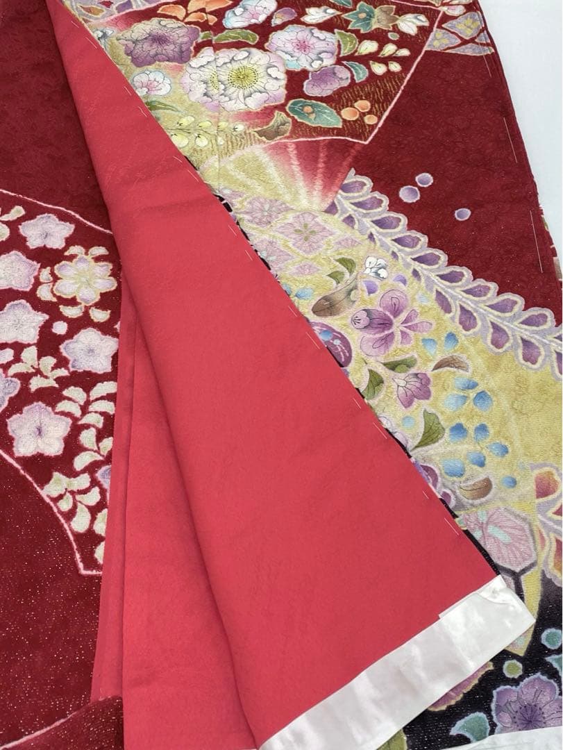 振袖 仮絵羽 銀通し 金彩 紋意匠 絞り 辻が花 正絹 未仕立て品 八掛付き