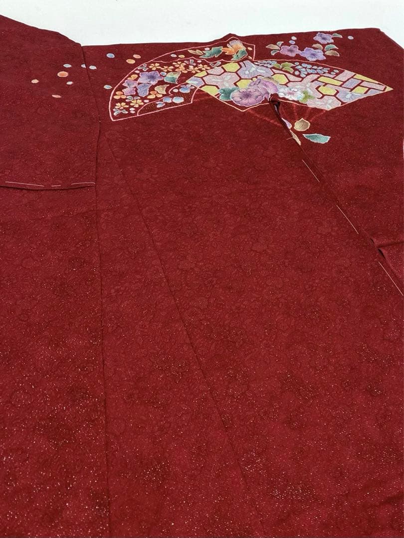 振袖 仮絵羽 銀通し 金彩 紋意匠 絞り 辻が花 正絹 未仕立て品 八掛付き