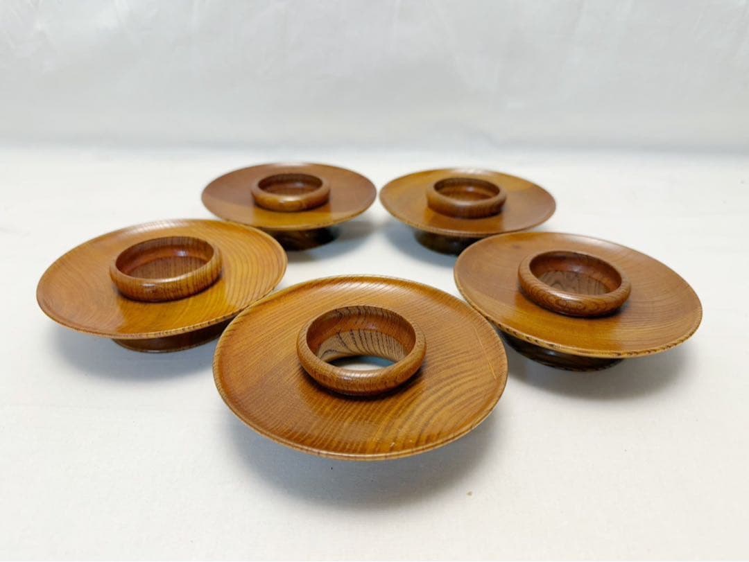 ほぼ未使用 茶道具 桑 天目台 高茶台 貴人台 茶托 蓋付き 5客揃え 煎茶道具