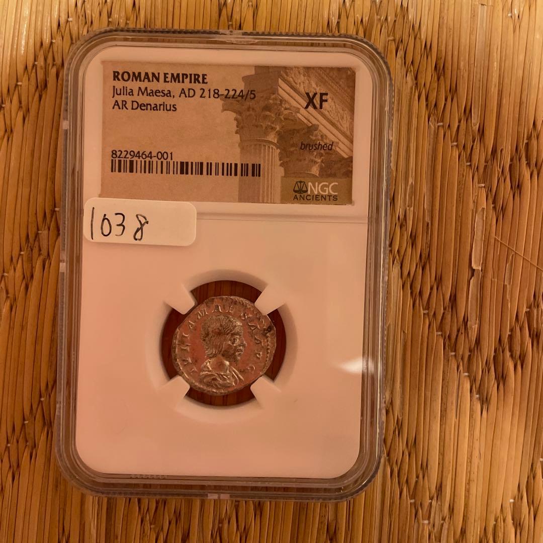 ローマ帝国 デナリウス銀貨　ジュリア・マエサ　NGC鑑定付き　XF