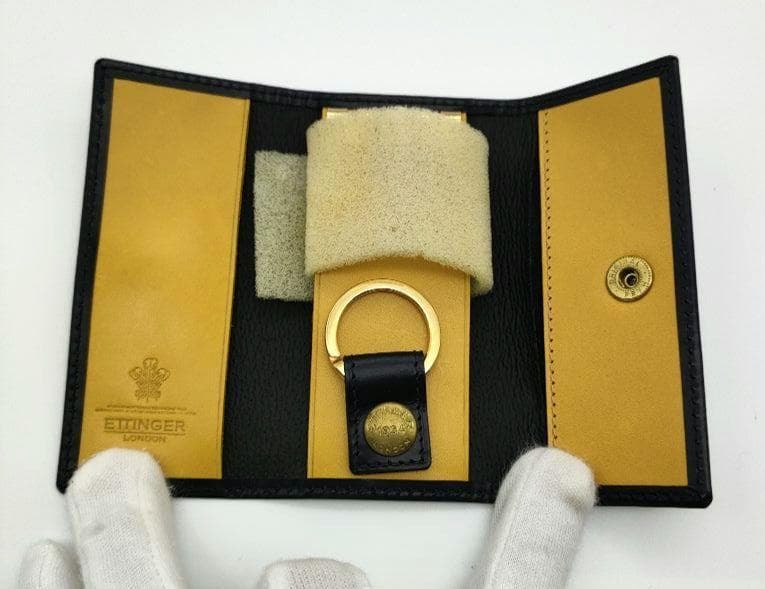 エッティンガー キーケース レザー　ブラック イエロー箱 ケアカード
