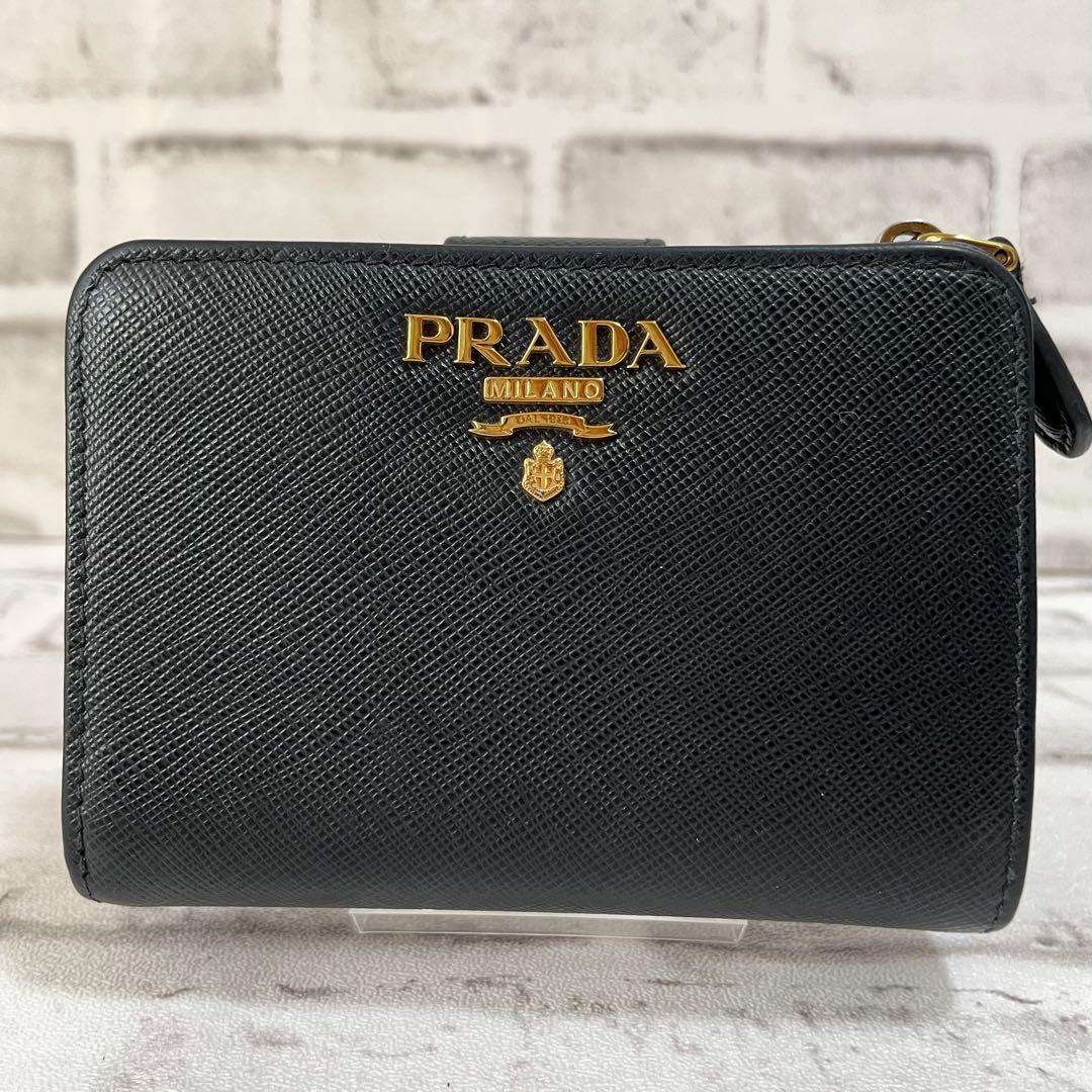 未使用級✨プラダ　現行　２つ折り財布　バイカラー　黒×ピンク　RFIDタグ