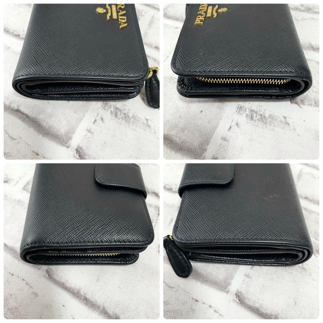未使用級✨プラダ　現行　２つ折り財布　バイカラー　黒×ピンク　RFIDタグ