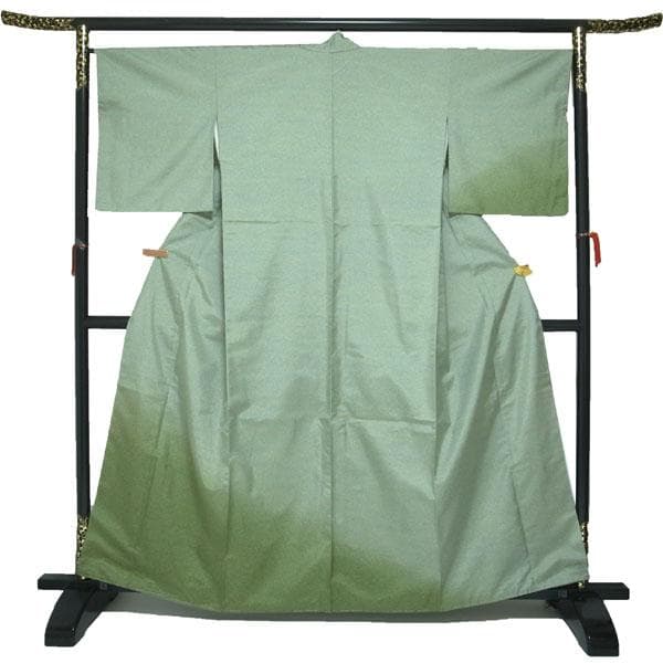 本場大島紬 染大島 訪問着 着物 袷 薄緑 裄66.5 Ｍ 新古品 sn1773