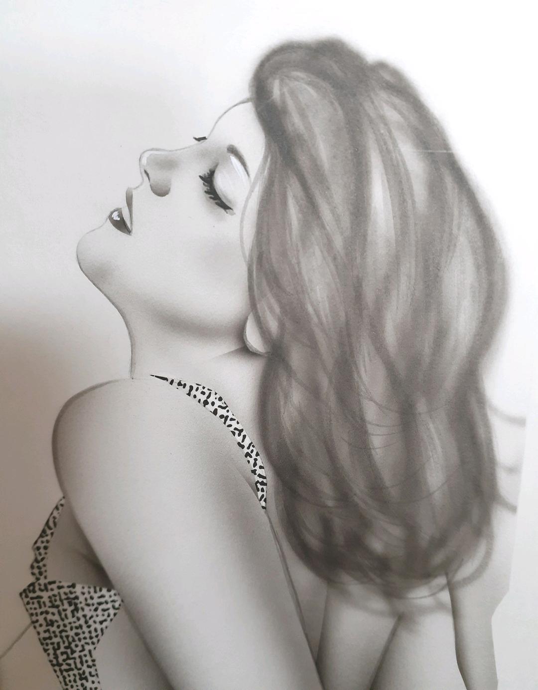 作者不明　女性像　上紙貼り付け仕上げ　SM　額装