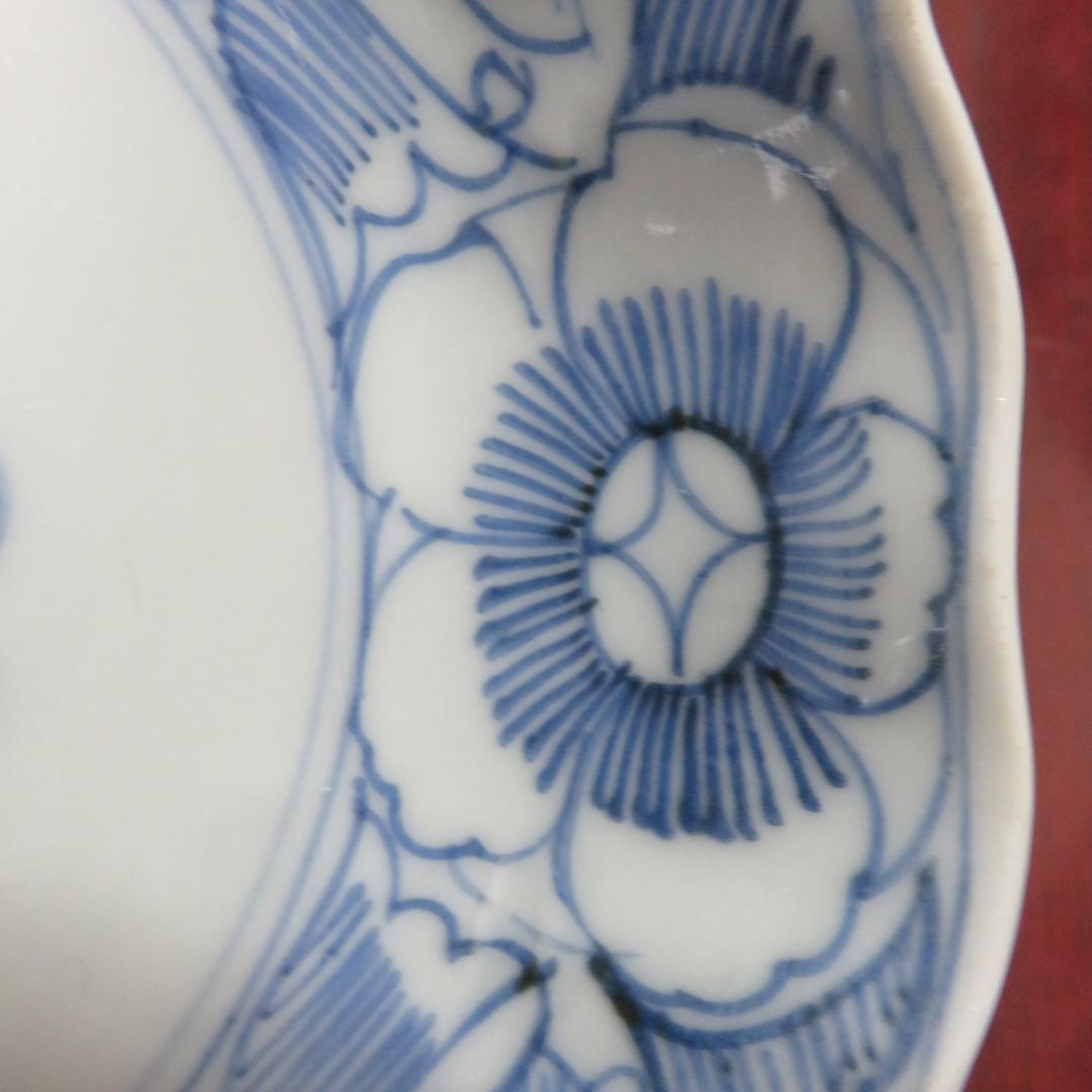 なます皿 染付 4枚 松竹梅 花 銘 窯傷 江戸