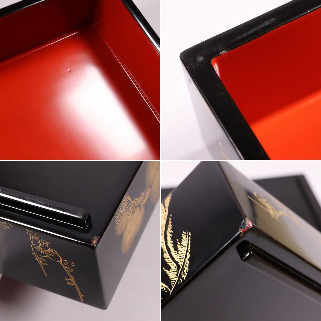 輪島塗 森漆器店 沈金 丸に蔦家紋 松竹梅 五段重箱 黒 朱 木製【MB57】