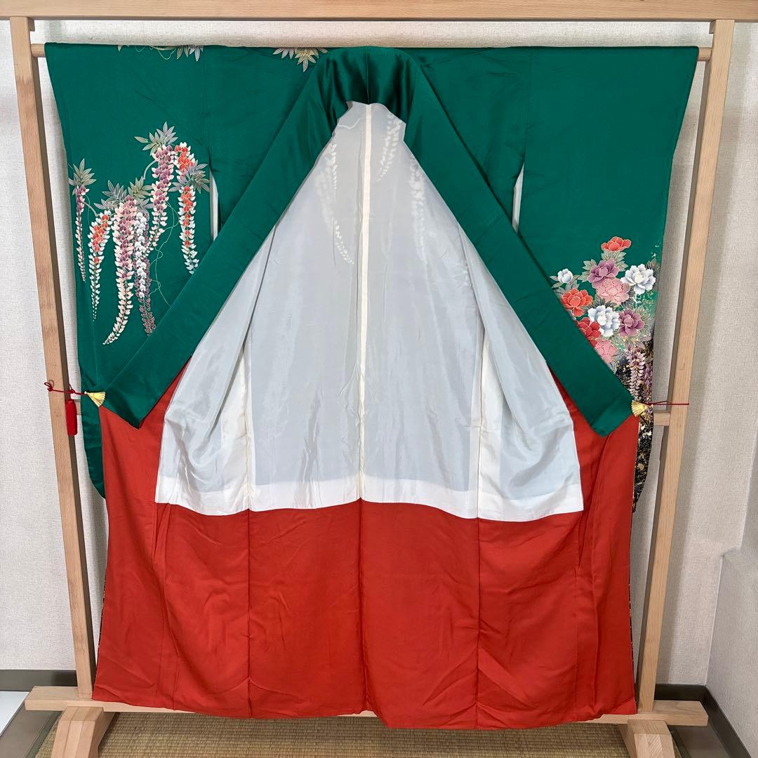 振袖 正絹 グリーン地 押し箔 素敵なデザイン k-6715