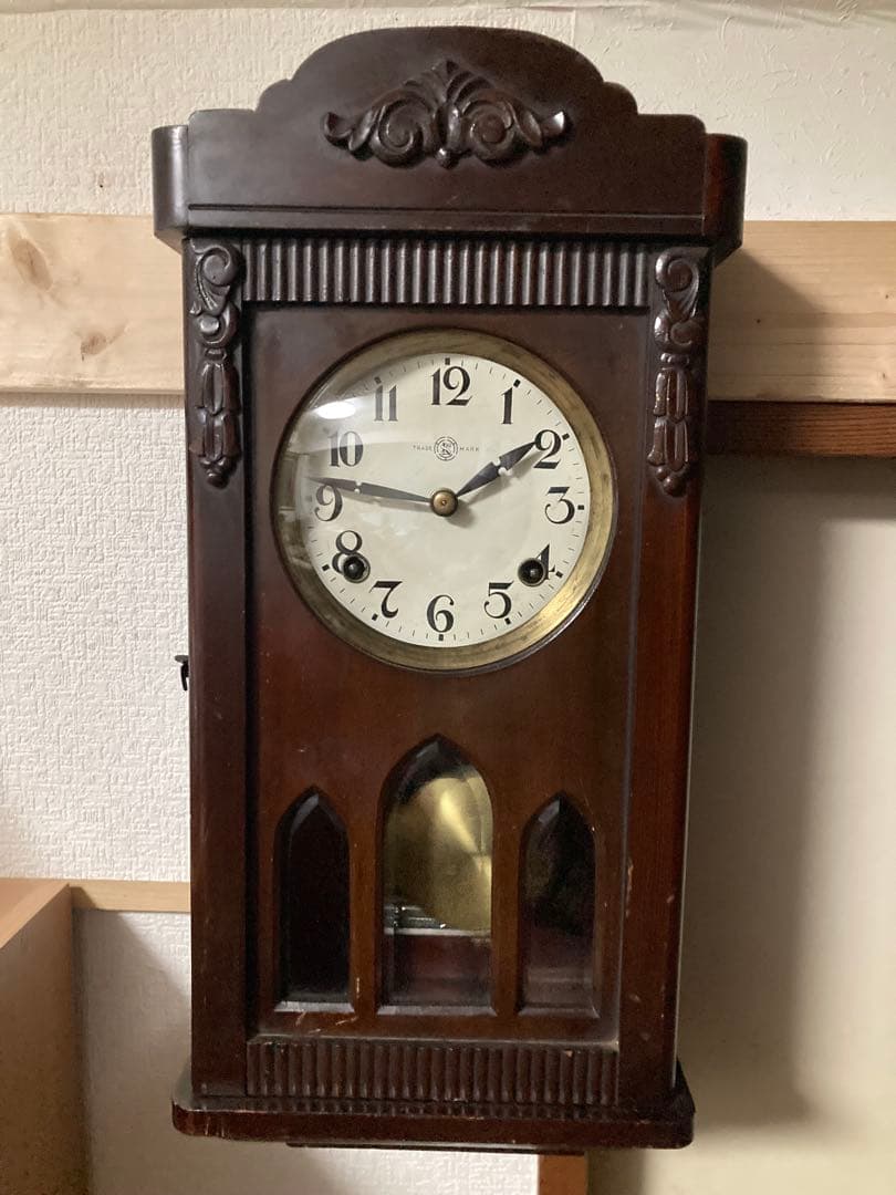 ☆連休限定価格　希少三工舎 アンティーク宮型数打ち式 8日巻 振り子時計 稼動中
