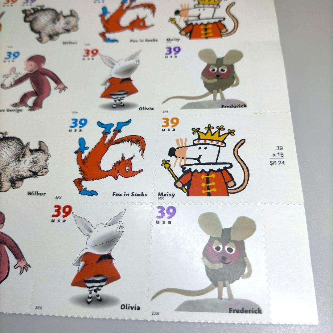 【売約】2363 外国切手 アメリカ 児童画 動物 セルフ糊田型x4セットシート