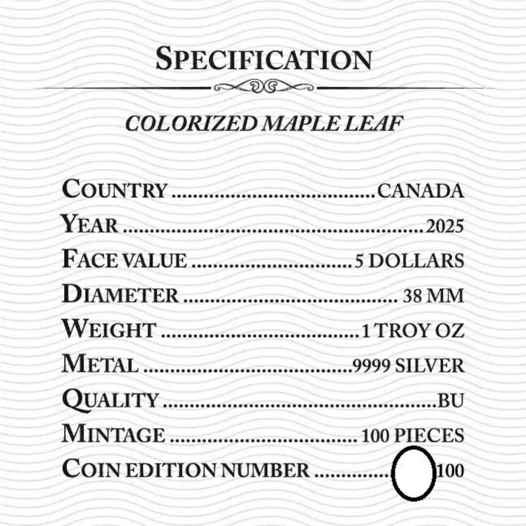100枚限定 メイプルリーフ 銀貨 カラー 古代エジプト イシス女神 1オンス