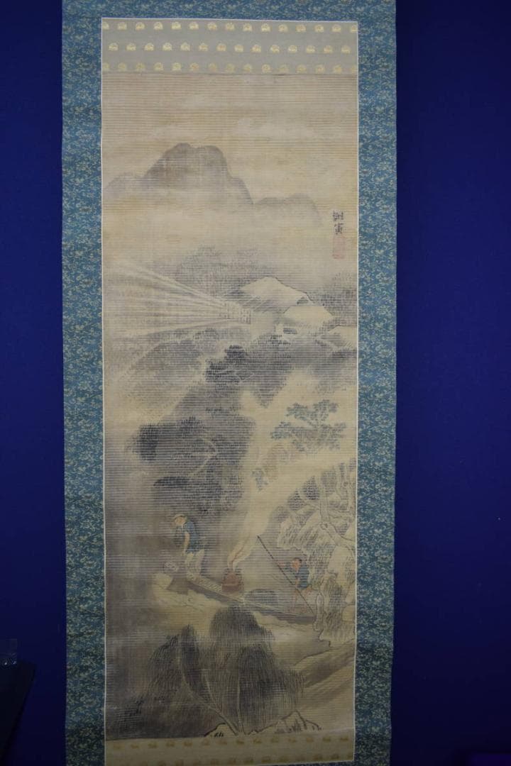 模写/謝寅/与謝蕪村/山水漁夫図/布袋屋掛軸HF-762