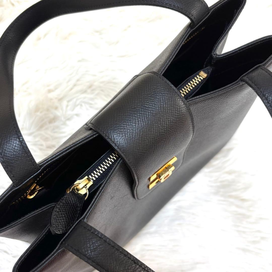 【極美品】WAKO 銀座和光 サフィアーノレザー ゴールド金具　ハンドバッグ　黒