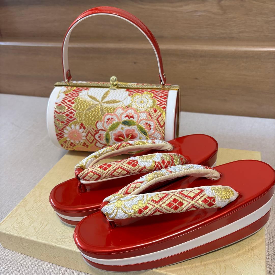 し*と様 草履バッグセット　成人式　厚底　赤