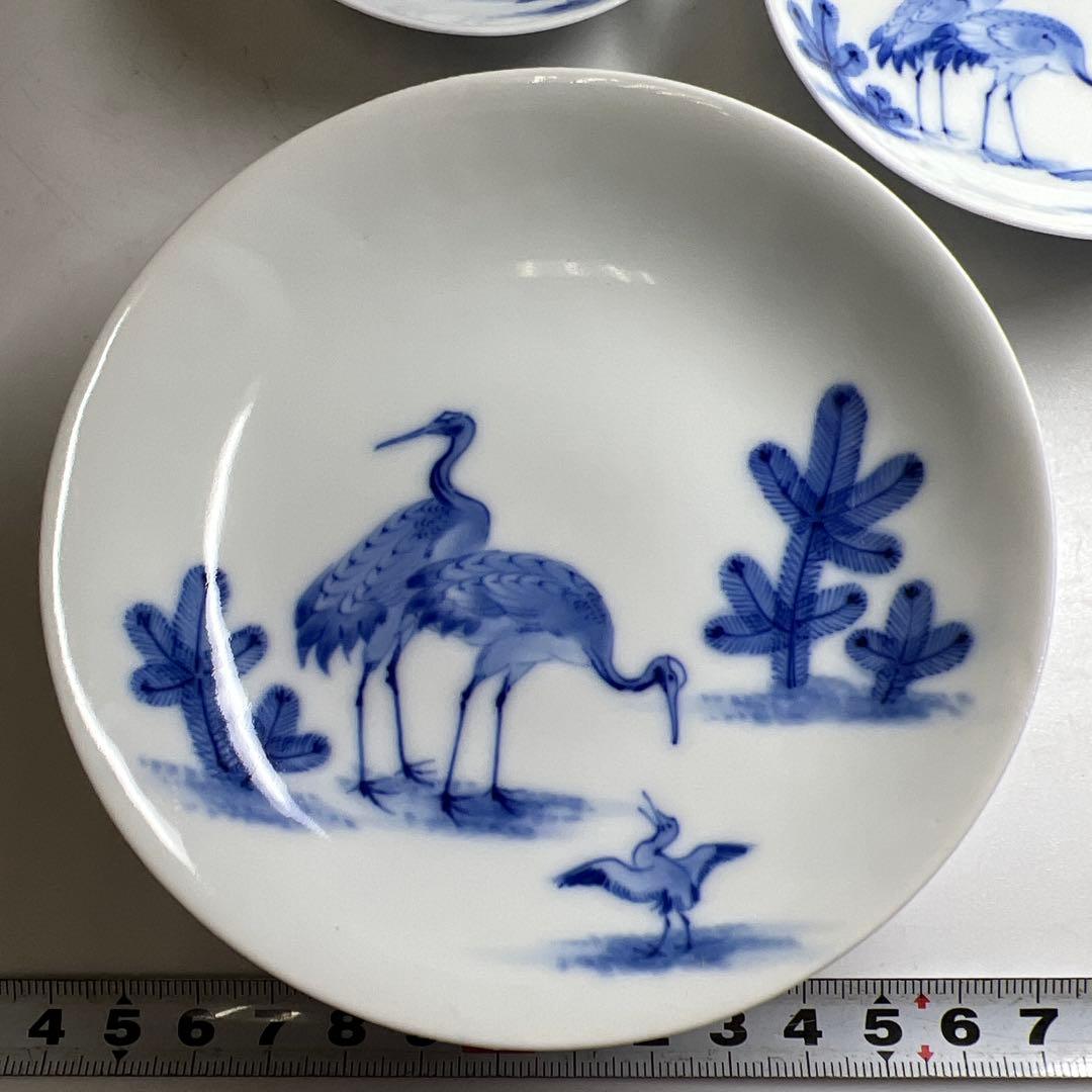 時代　深川製　染付三ツ盃　木箱付　直径11.6/9.6/7.9㎝