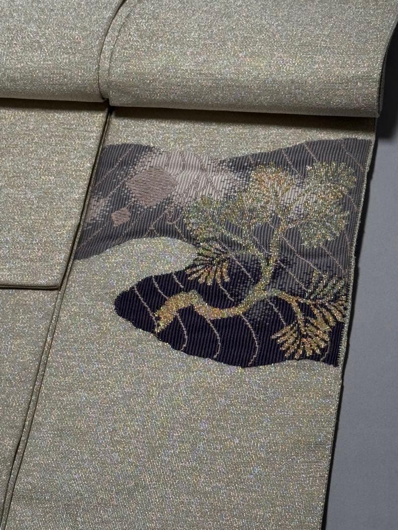 [ペーパームーン] 名古屋帯　正絹　お太鼓柄　銀　訪問着　付け下げ