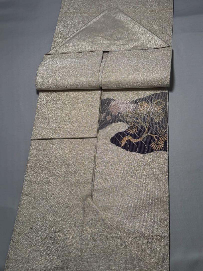 [ペーパームーン] 名古屋帯　正絹　お太鼓柄　銀　訪問着　付け下げ