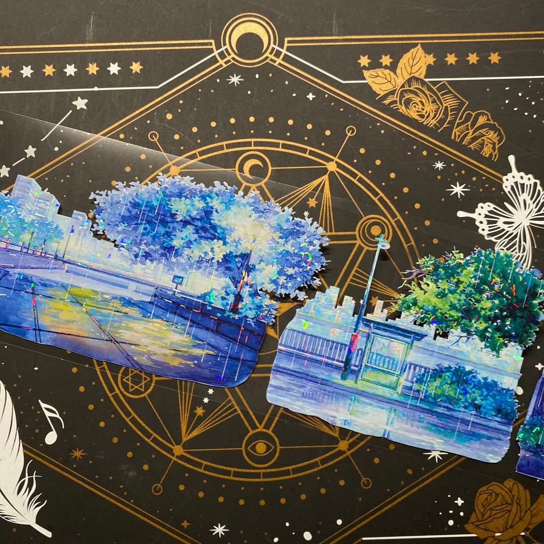 【9315】海外　マステ　中古巻　貝殻光マスキングテープ　雨景色　夜　装飾背景系