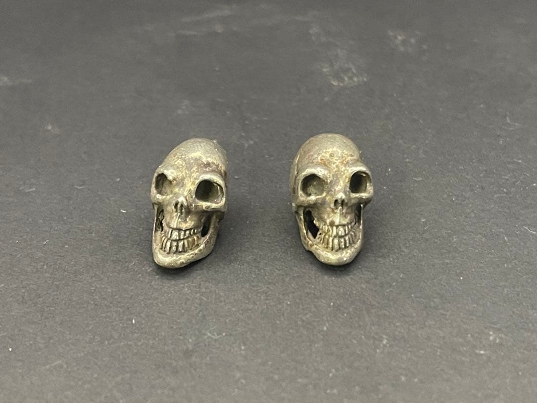 シルバー925製　シングルスカルビーズ　2個セット　ビンテージ　ハッピースカル