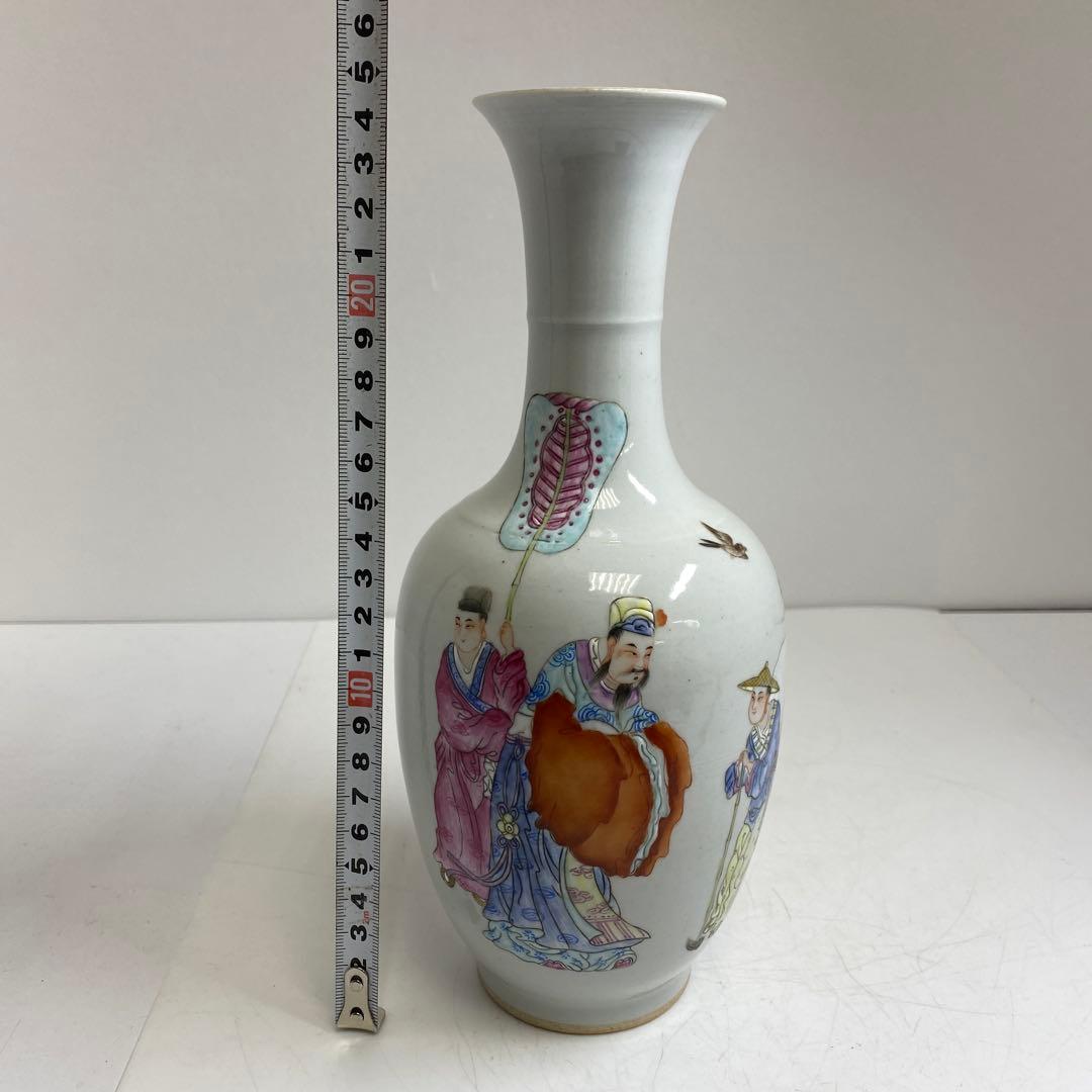 中国清朝時代　粉彩人物画　花入　高さ　25㎝　トサチ　東な8-0121☆2F