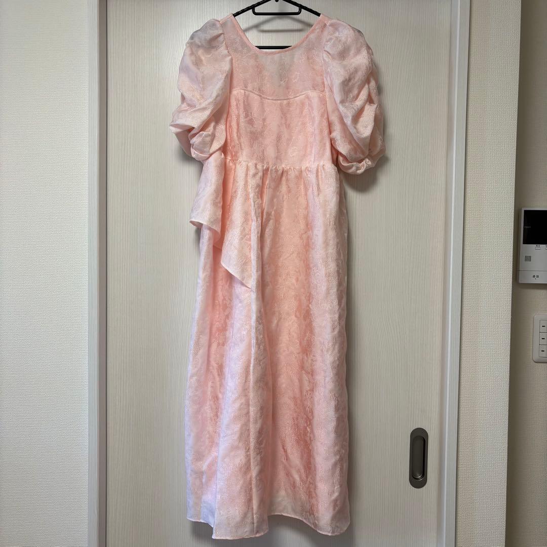 ANDRSED バブルスリーブジャガードドレス ピンク　S