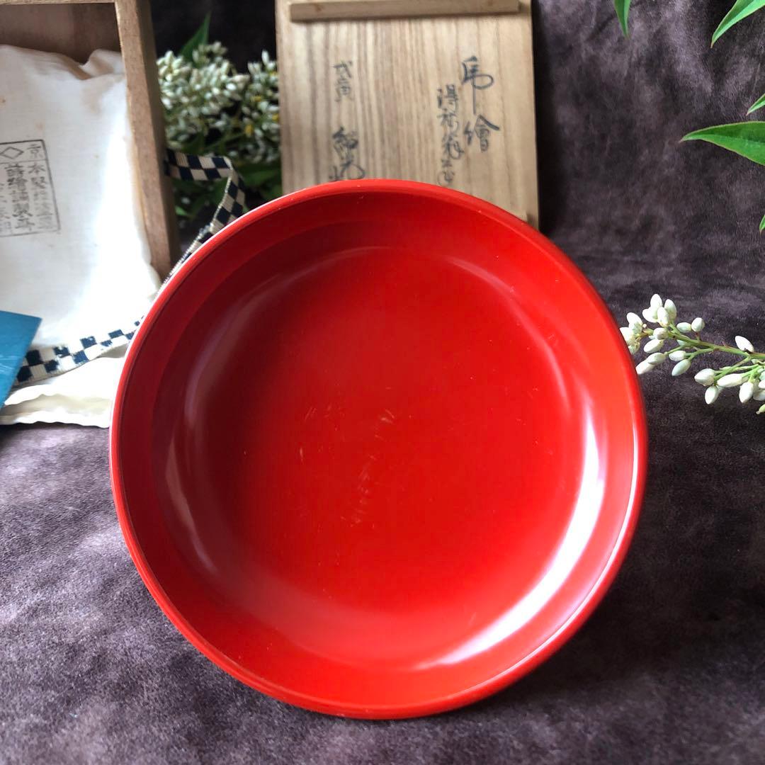 【 二代鈴木表朔 】藪内形朱塗盃「戌寅」共布＆共箱付【茶道藪内流十二代 猗々斎】