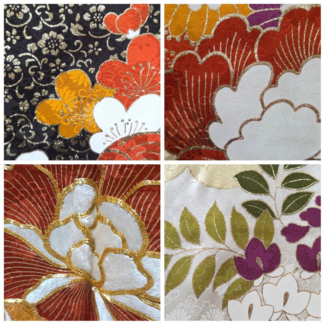 C◆着物くつろぎ 豪華 季節の花々 金彩 金駒刺繍 袷 正絹 成人式 振袖 着物