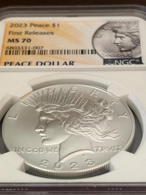 アメリカピースドル純銀復刻銀貨2023MS70初期公式頒布NGC鑑定済