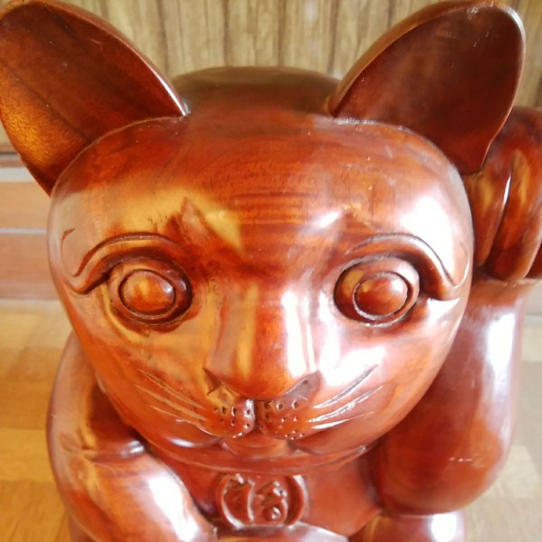値下げ　木彫り　招き猫　約30センチ