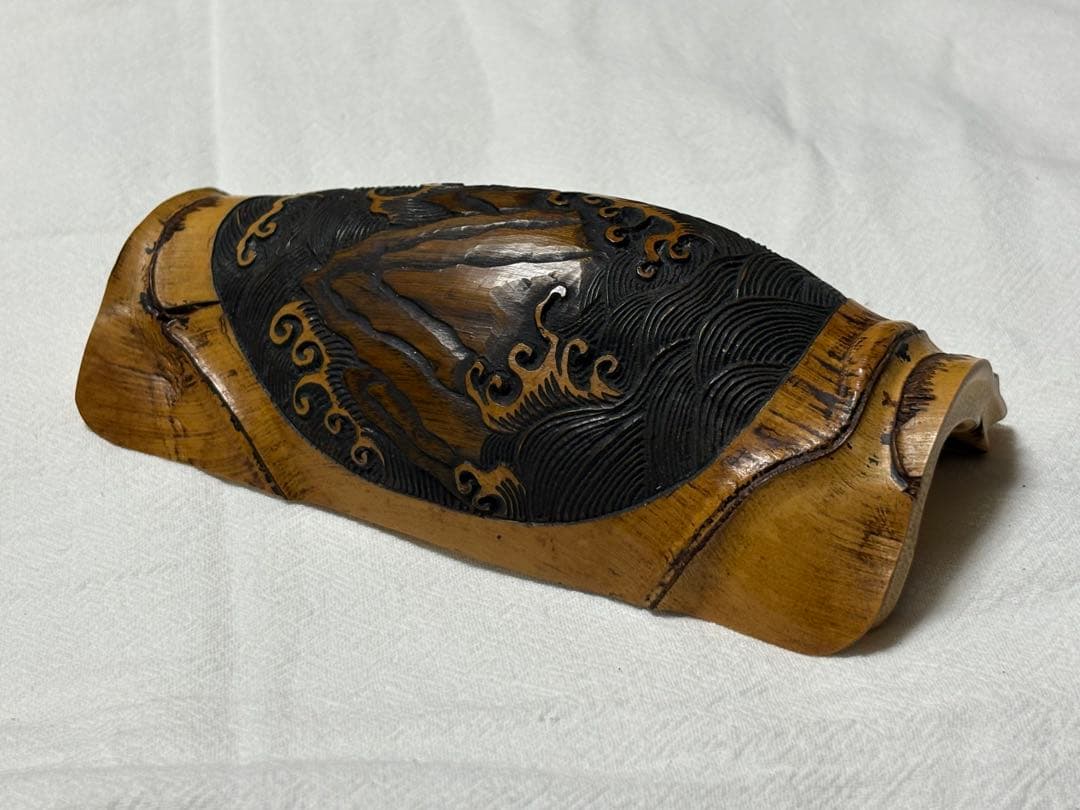 008山水、竹彫刻、竹工芸、茶則、茶合、煎茶、茶器、茶道具、日本茶、中国茶、茶