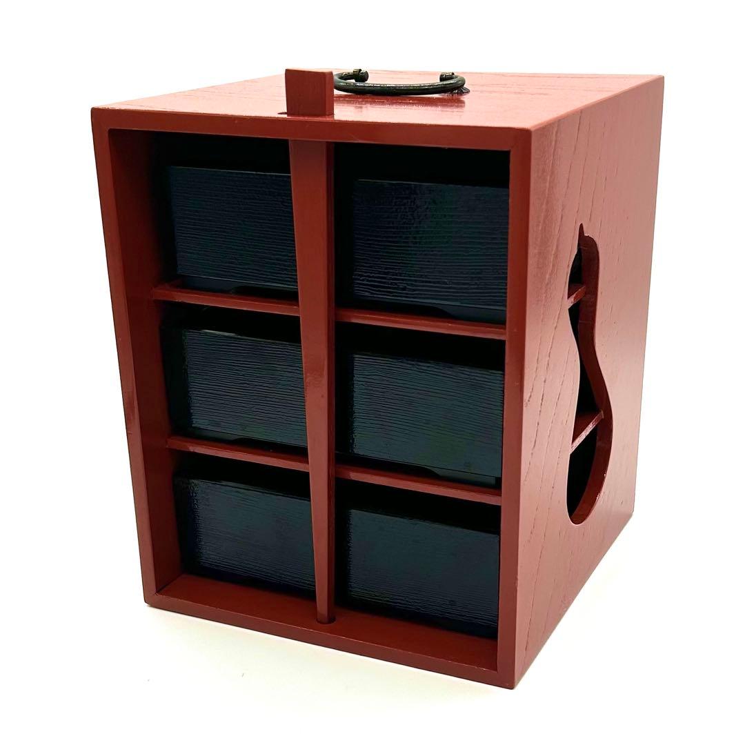 babu まとめ買いお得 木製 野立弁当 朱 内箱付 小物入れ 3段構造