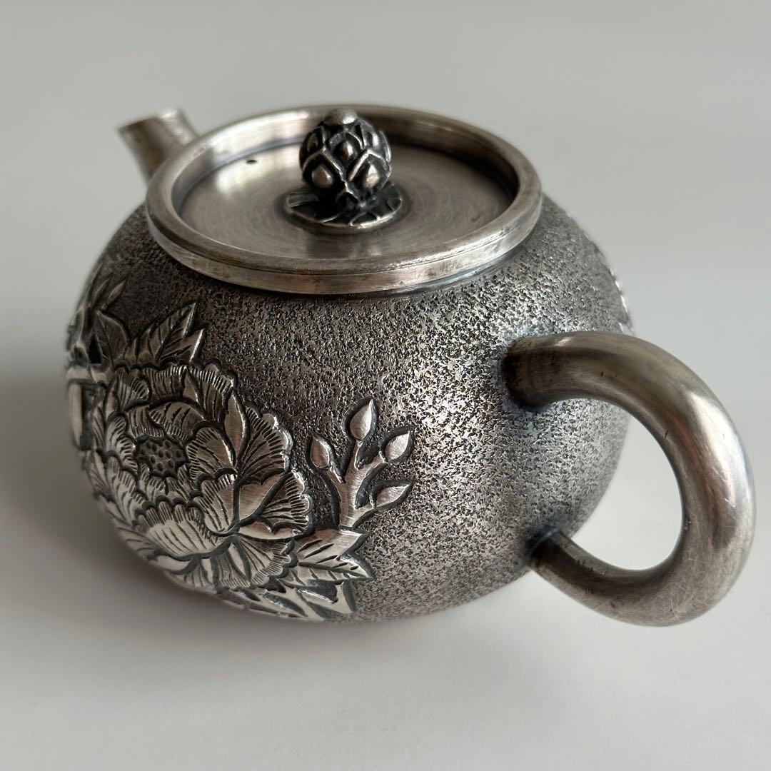 銀製 茶器 茶道具 急須 足銀999 牡丹 金属工芸