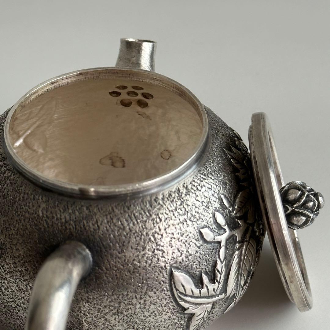 銀製 茶器 茶道具 急須 足銀999 牡丹 金属工芸