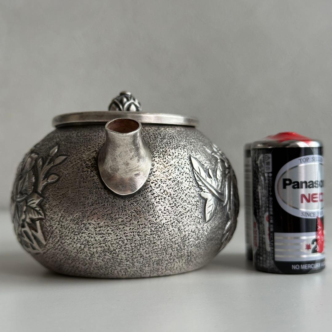 銀製 茶器 茶道具 急須 足銀999 牡丹 金属工芸