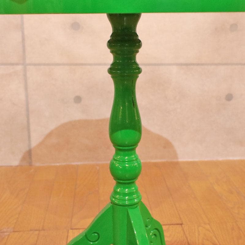 クラシック調 カフェテーブル 花柄装飾 グリーン天板 幅55cm 223-329
