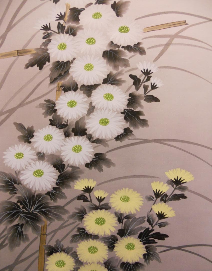 掛け軸 松仙 作 『 菊花 』 絹本 希少 軸装 茶道具 掛軸 美品 です。