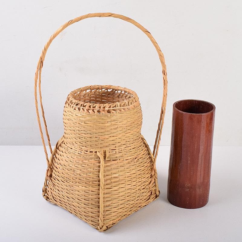 茶道具　平安　竹美斎造　即中斎好　方円篭　花入　共箱　M　R7760B