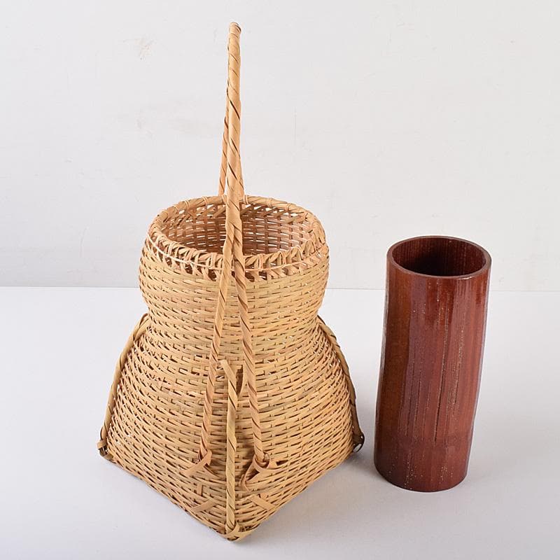 茶道具　平安　竹美斎造　即中斎好　方円篭　花入　共箱　M　R7760B