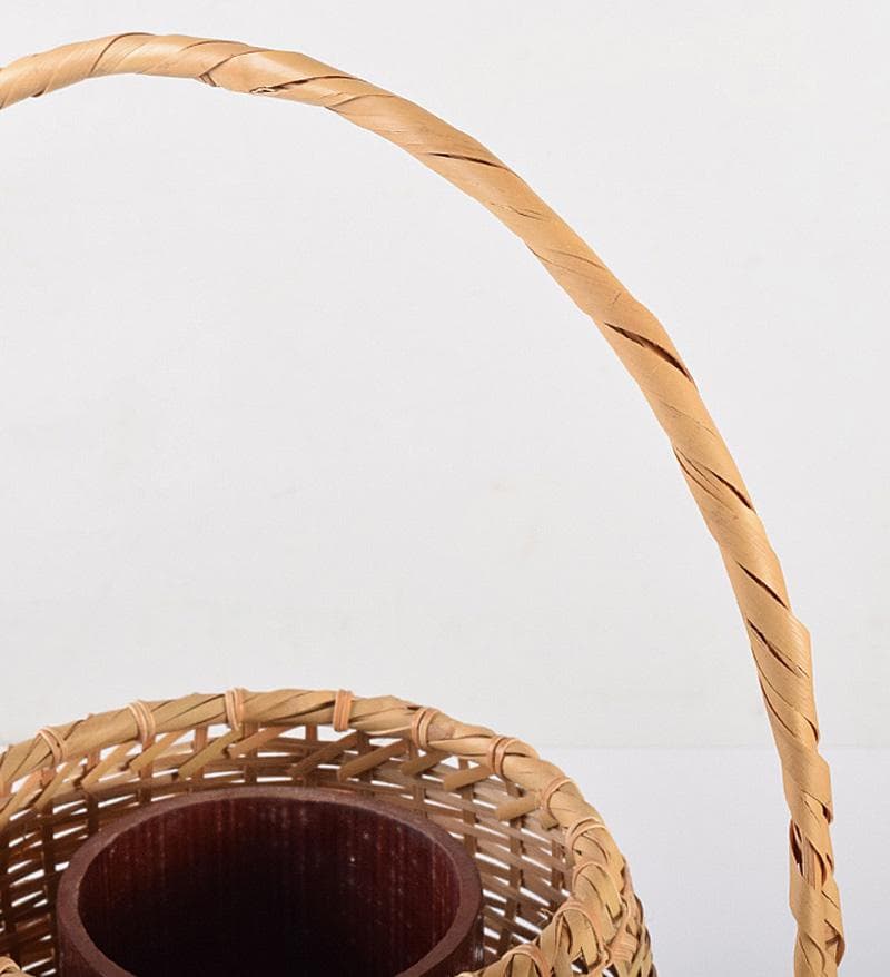 茶道具　平安　竹美斎造　即中斎好　方円篭　花入　共箱　M　R7760B