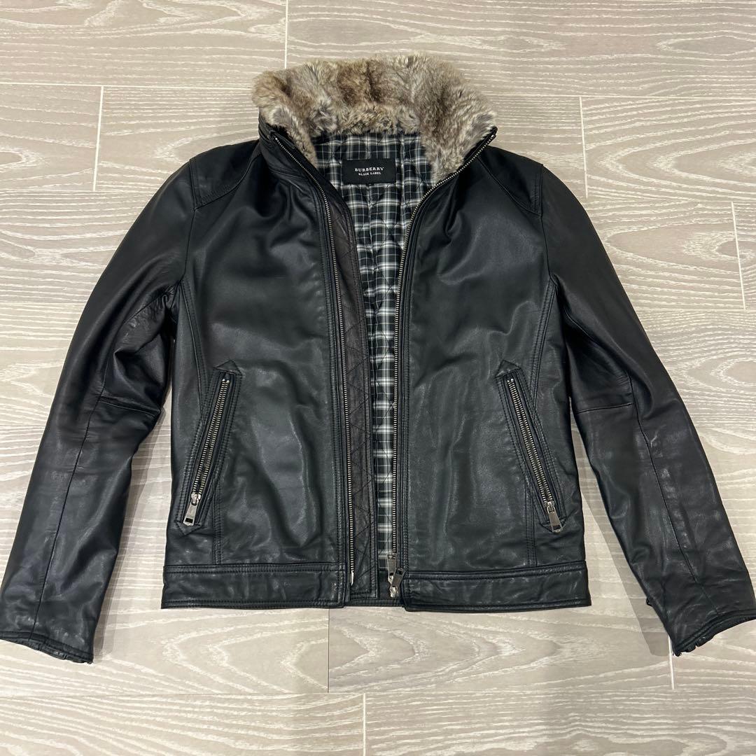 美品 バーバリーブラックレーベル 羊革レザージャケット M 黒