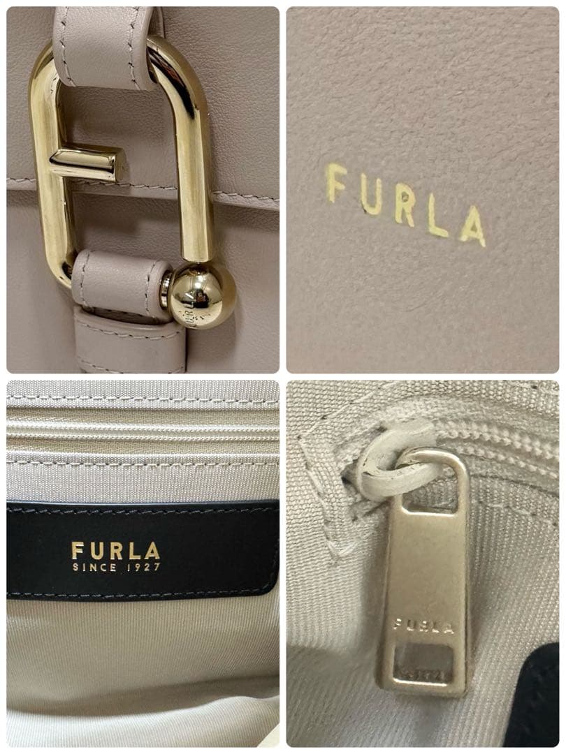 現行 フルラ ヌヴォラ ショルダーバッグ アーチロゴ　レザー ピンクベージュ