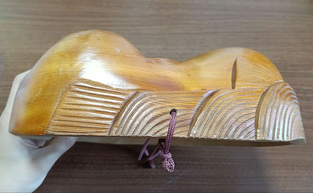 骨董　木製面　おかめ 　縁起物　手掘り　木彫り　壁掛け　お面　A