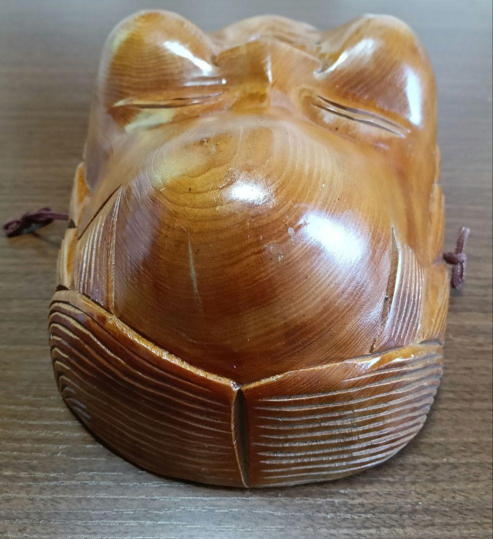 骨董　木製面　おかめ 　縁起物　手掘り　木彫り　壁掛け　お面　A
