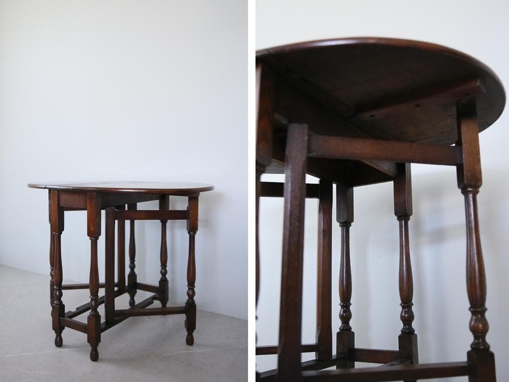 英国アンティーク木製ゲートレッグテーブル/ダイニング机バタフライ(89-118)